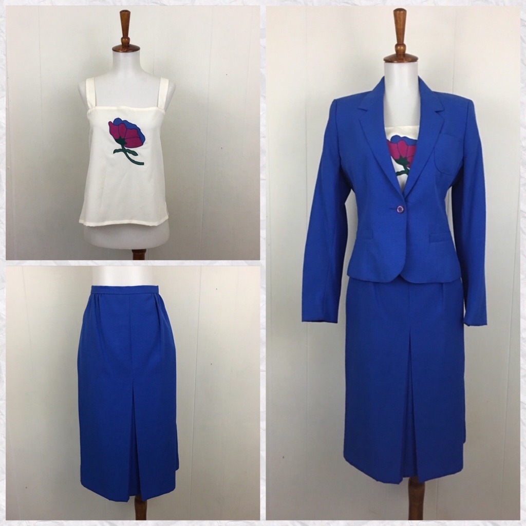 Vintage 3pc Blazer Tank Pencil Skirt Suit